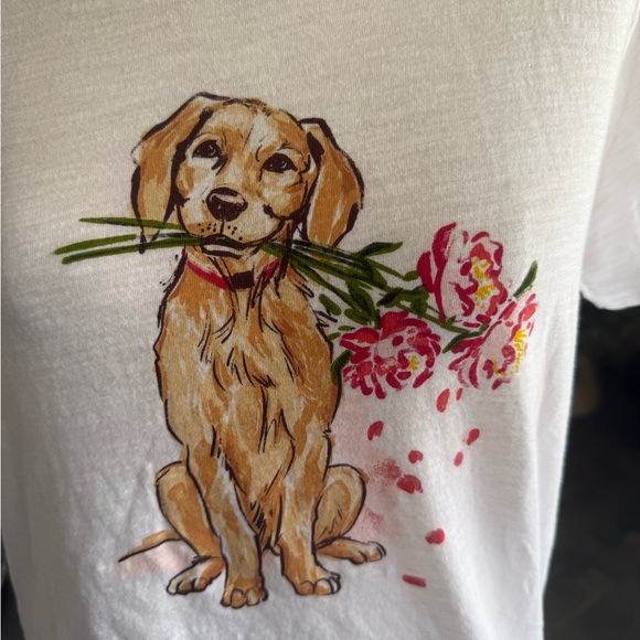 J.Crew Collector Tee White Labrador Retriever Pup With Flowers. Medium - Picture 3 of 9